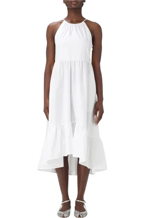 Armani Exchange Sukienki, Kobieta, Biały, 2XS, Elegancka Sukienka Midi z Rozkloszowaną Spódnicą