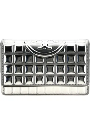 Tory Burch Torebki, Kobieta, Szary, ONE SIZE, Metallic Quilted Chevron Portfel