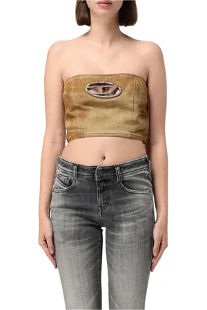 Diesel Koszulki, Kobieta, Beżowy, M, Denim, Denim Tube Top Cutout