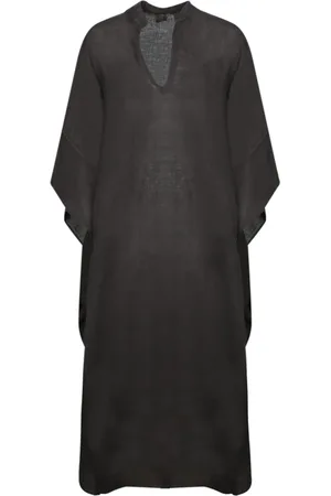 120% Lino Sukienki, Kobieta, Czarny, M, Czarna lniana kaftan sukienka