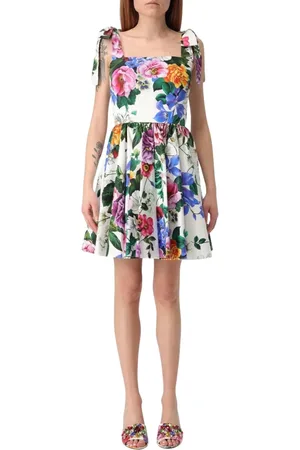 Dolce & Gabbana Sukienki, Kobieta, Wielobarwność, M, Różowa Kwiatowa Mini Sukienka z Wiązanymi Ramiączkami