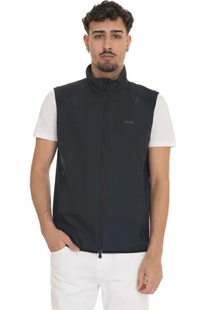 HUGO BOSS Kurtki, Mężczyzna, Niebieski, XL, Kamizelka z mikrowzorem i logo bocznym