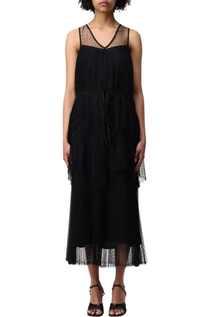 Twin-Set Sukienki, Kobieta, Czarny, XL, Tiul, Elegancka Plisowana Sukienka Midi