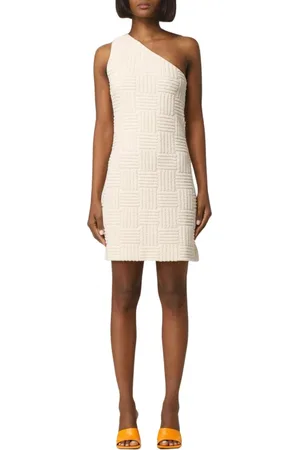 Bottega Veneta Sukienki, Kobieta, Beżowy, L, Elegancka Mini Sukienka z Jednym Ramieniem