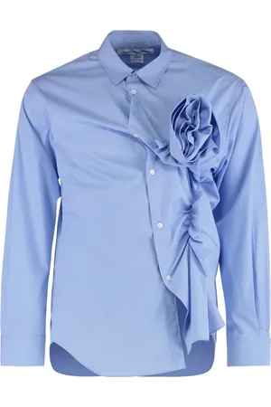 Comme des Garçons Koszule, Mężczyzna, Niebieski, S, Bawełniana koszula z przodu zebranymi detalami