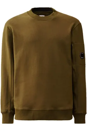 C.P. Company Bluzy, Mężczyzna, Zielony, 2XL, Len, Diagonal Raised Fleece Crewneck Lens Sweatshirt