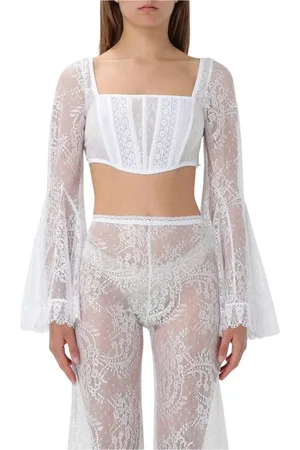 CHARO RUIZ IBIZA Koszulki, Kobieta, Biały, M, Elegancki Koronkowy Top dla Kobiet