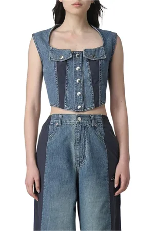 AMBUSH Koszulki, Kobieta, Niebieski, S, Denim, Niebieski Dżinsowy Top z Guzikami