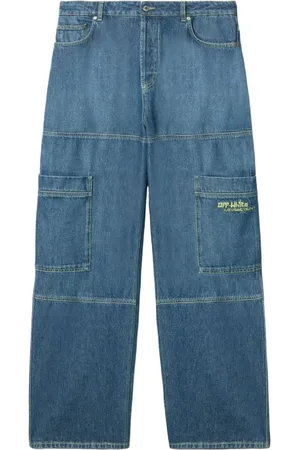 OFF-WHITE Jeansy, Mężczyzna, Niebieski, W33, Denim, Indigo Cargo Denim Jeansy