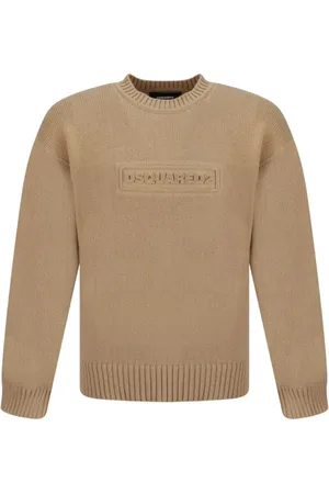 Dsquared2 Swetry, Mężczyzna, Beżowy, M, Sweter z logo i ściągaczami