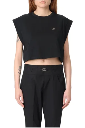 Twin-Set Koszulki, Kobieta, Czarny, XS, Elegancki Czarny Top