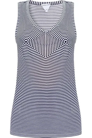 Bottega Veneta Koszulki, Kobieta, Niebieski, XS, Pasiasta bluzka bez rękawów