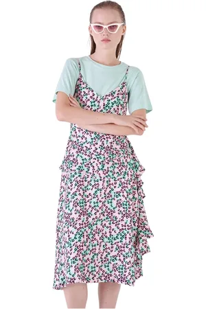 Silvian Heach Sukienki, Kobieta, Różowy, 2XS, Rayon, Sukienka Midi w Leopardzie z Falbanami