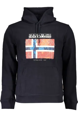 Napapijri Bluzy, Mężczyzna, Niebieski, XL, Bawełna, Niebieski Bluza z Kapturem z Polarowej Tkaniny