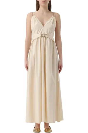 Twin-Set Sukienki, Kobieta, Beżowy, S, Elegancka Sukienka Maxi z Bawełny