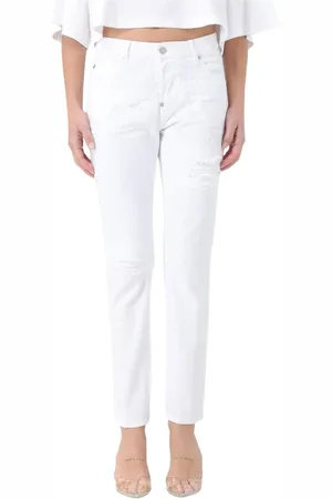 Dsquared2 Jeansy, Kobieta, Biały, S, Białe Rurki z Przetarciami i Haftami