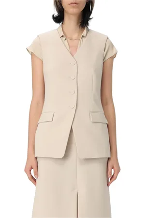Patrizia Pepe Kurtki, Kobieta, Beżowy, XS, Elegant Sand Waistcoat Skirt Suit