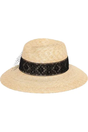 Borsalino Akcesoria, Kobieta, Beżowy, S, Elegancki kapelusz słomkowy z koronkowym paskiem