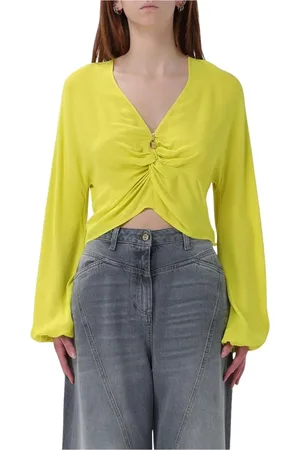 Elisabetta Franchi Bluzki, Kobieta, Żółty, S, Jedwabna Bluzka z Obróbką