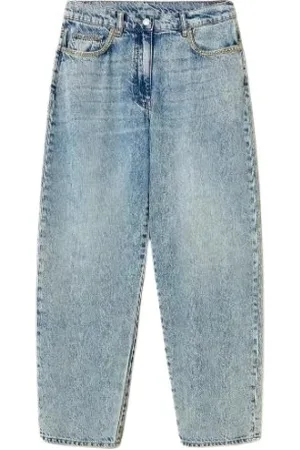 Twin-Set Jeansy, Kobieta, Niebieski, W28, Denim, Dżinsy z baryłką i kryształkami dla kobiet