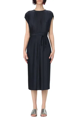 HUGO BOSS Sukienki, Kobieta, Niebieski, L, Niebieska Elegancka Sukienka Midi z Paskiem