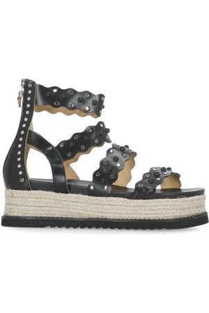 Cult Buty, Kobieta, Czarny, 36 EU, Czarne Skórzane Sandały z Zapięciem na Zamek