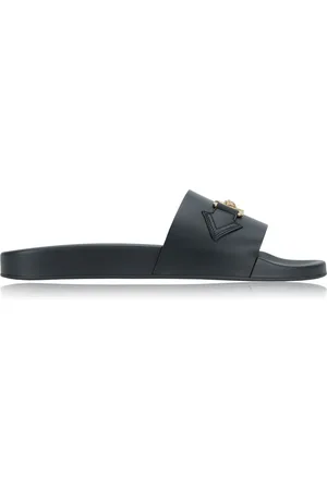VERSACE Buty, Mężczyzna, Czarny, 39 EU, Męskie Sandały Slip-On z Motywem Greckim
