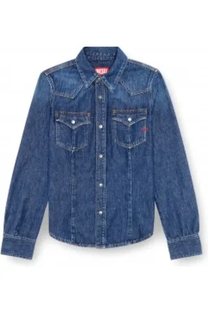 Diesel Bluzki, Kobieta, Niebieski, L, Denim, Western Style Denim Shirt