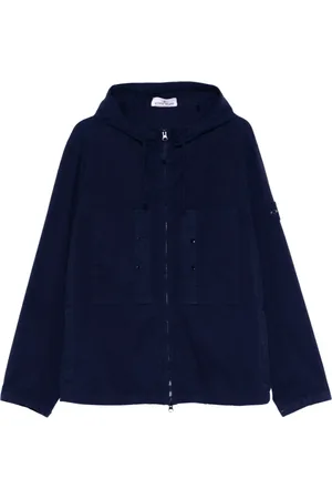 Stone Island Kurtki, Mężczyzna, Niebieski, S, Niebieska Kurtka z Bawełnianej Tkaniny z Kompasem