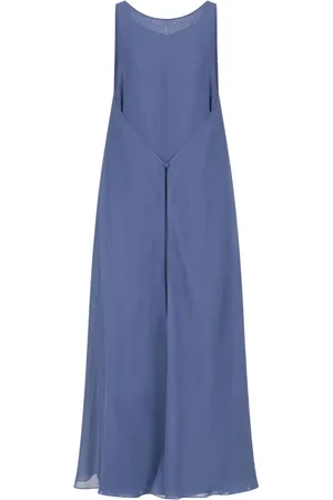Emporio Armani Sukienki, Kobieta, Niebieski, XL, Georgette Okrągły Dekolt Bezrękawnik