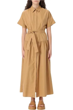 Max Mara Sukienki, Kobieta, brązowy, XS, Biała Sukienka Koszulowa Midi