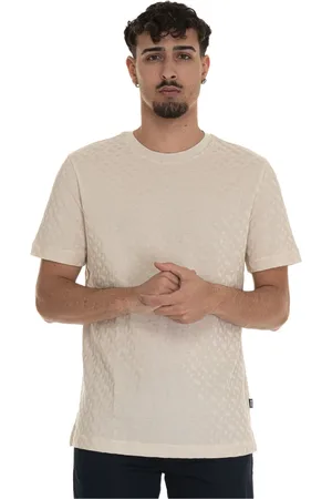 HUGO BOSS Koszulki, Mężczyzna, Beżowy, L, T-shirt z logo, krótkim rękawem i okrągłym dekoltem