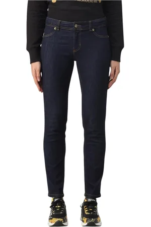 VERSACE Jeansy, Kobieta, Niebieski, W27, Denim, Eleganckie Skinny Jeansy dla Kobiet