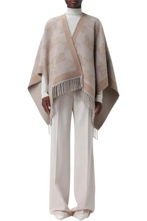 Max Mara Kurtki, Kobieta, Beżowy, ONE SIZE, Kaszmir, Elegancki Ponczo z Frędzlami