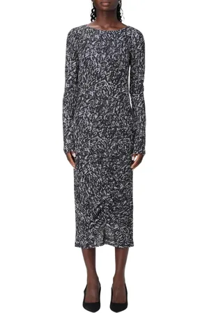 Patrizia Pepe Sukienki, Kobieta, Czarny, S, Elegancka Sukienka w Abstrakcyjny Wzór Midi
