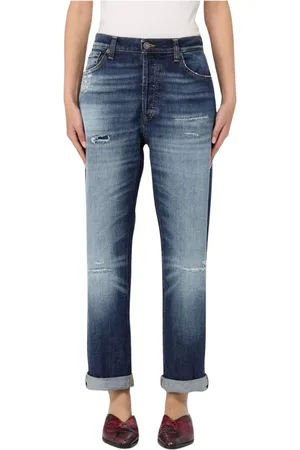 Dondup Jeansy, Kobieta, Niebieski, W28, Zniszczone Straight Leg Jeansy
