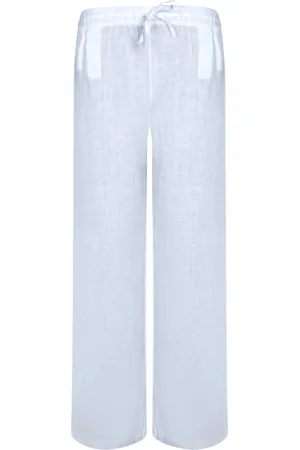 120% Lino Spodnie, Kobieta, Biały, M, Elegant Wide-Leg Linen Trousers
