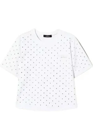 Twin-Set Koszulki, Kobieta, Biały, XS, Błyszczący T-shirt z okrągłym dekoltem