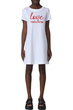 Moschino Sukienki, Kobieta, Biały, 2XS, Czerwona Sukienka z Logo z Bawełny