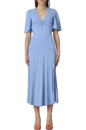 Patrizia Pepe Sukienki, Kobieta, Niebieski, S, Elegancka Sukienka Midi z Dekoltem V