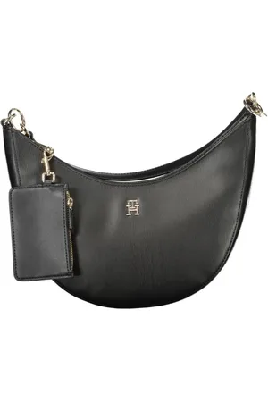 Tommy Hilfiger Torebki, Kobieta, Czarny, ONE SIZE, Len, Czarna Skórzana Torebka Półksiężyc