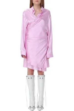 Balenciaga Sukienki, Kobieta, Różowy, S, Len, Różowa Jedwabna Sukienka Mini