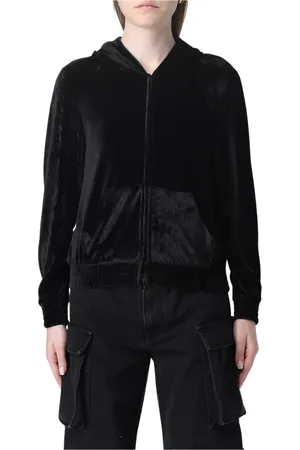 Balenciaga Bluzy, Kobieta, Czarny, S, Len, Czarny Velvet Zip-Up Hoodie