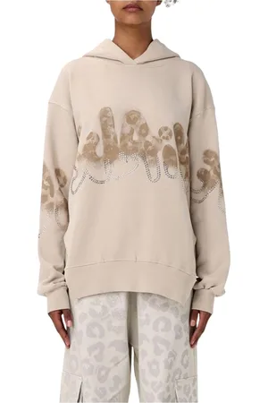 DISCLAIMER Bluzy, Kobieta, Beżowy, M, Leopard Print Rhinestone Hoodie