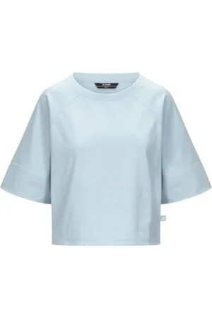 K-Way Koszulki, Kobieta, Niebieski, L, Wielofunkcyjny t-shirt z dekoltem w łódkę i rękawami kimono