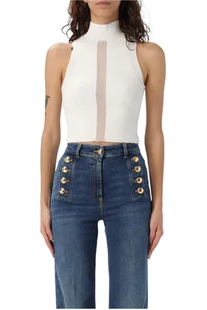 Elisabetta Franchi Koszulki, Kobieta, Biały, L, Elegancki Dzianinowy Top dla Kobiet