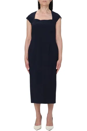 Max Mara Sukienki, Kobieta, Niebieski, L, Niebieska Sukienka Sheath z Dekoltem