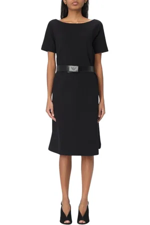 Emporio Armani Sukienki, Kobieta, Czarny, L, Elegancka Czarna Sukienka Dzianinowa
