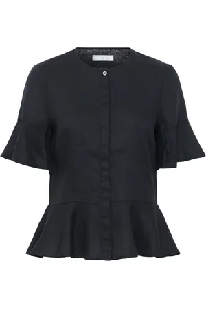 INWEAR Bluzki, Kobieta, Czarny, S, Czarna Koszula z Falbanami na Rękawach