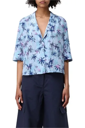 Zadig & Voltaire Bluzki, Kobieta, Niebieski, S, Jedwabna Bluzka z nadrukiem palm